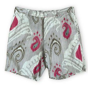 J McLaughlin Mens Flax Linen Shorts Sz 36 9" Coastal Preppy Beach Ikat Print